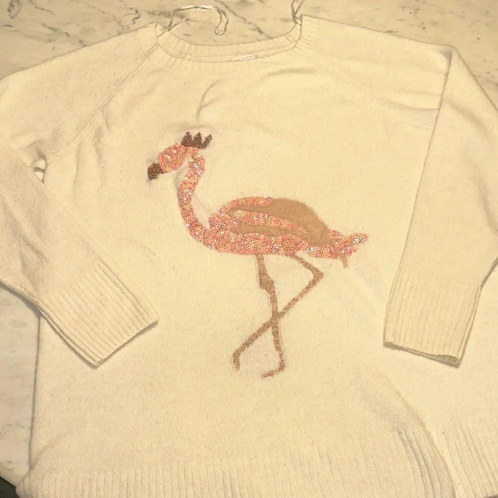 LC Lauren Conrad Cream Flamingo Sweater size large - Picture 1 of 7